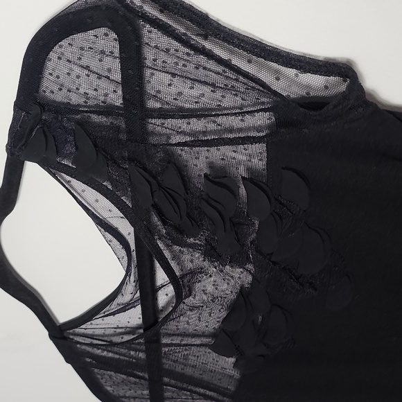 WHITE HOUSE BLACK MARKET Sheer Shoulder Swiss Dot w/ Abstract Design Top Size S - Picture 6 of 12